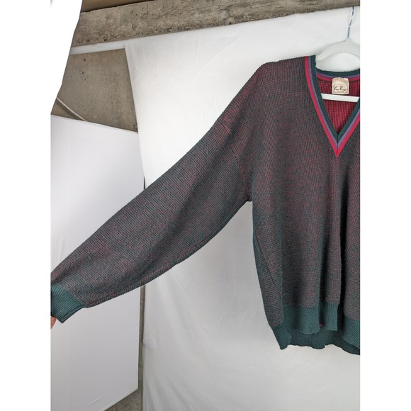 Vtg Wool V Neck Sweater Men Green L Preppy Academia Grandpa Ivy Grunge Fisherman - Picture 3 of 10